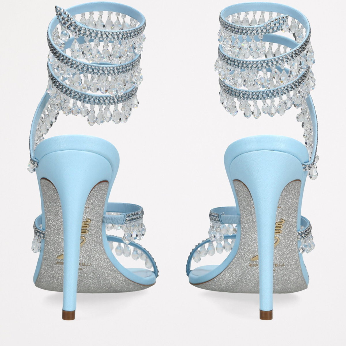 RENÉ CAOVILLA BLUE CHANDELIER HEEL SANDALS 105MM