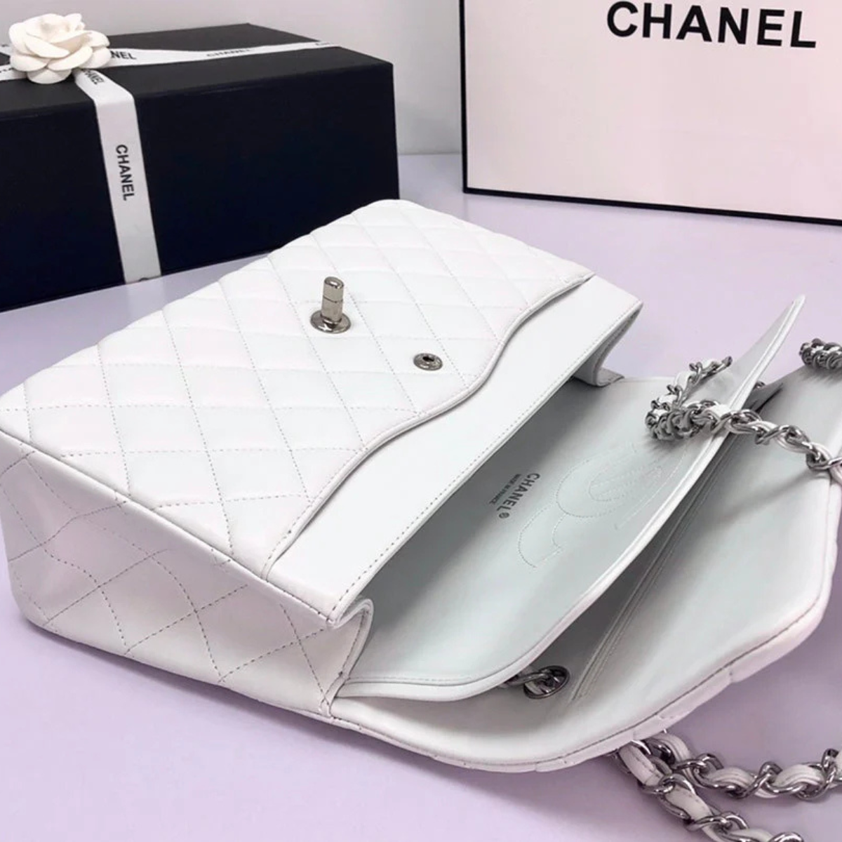 CHANEL CLASSIC SINGLE FLAP BAG OFF WHITE