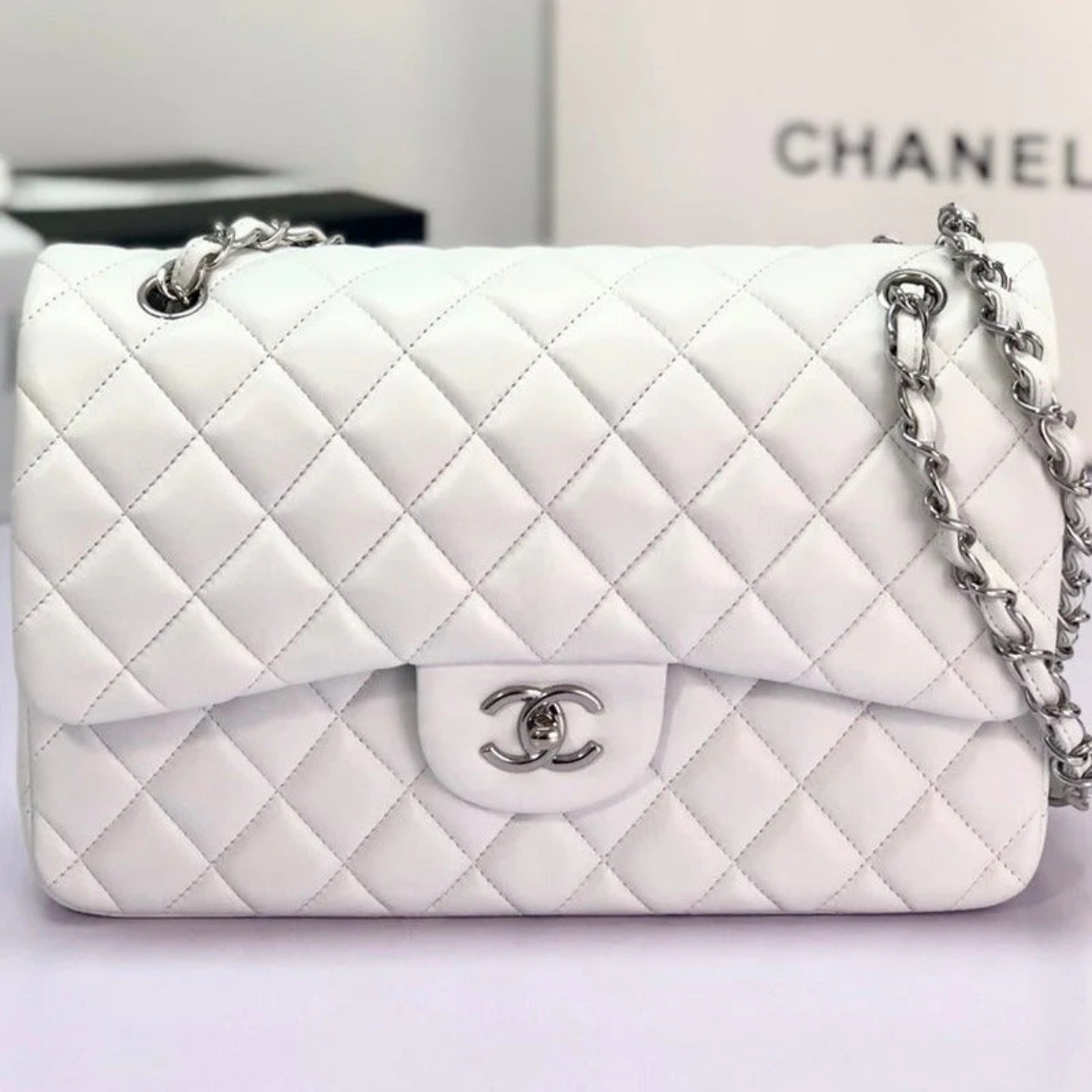 CHANEL CLASSIC SINGLE FLAP BAG OFF WHITE